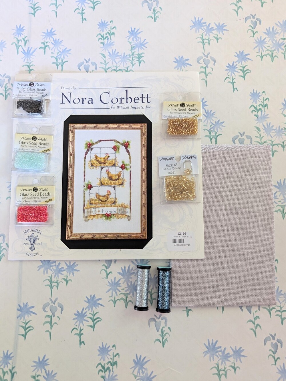 Mirabilia Nora Corbett 12 Days of Christmas Three French Hens Cross Stitch Kit